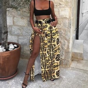 PrettyLittleThing Yellow and Black Maxi Skirt